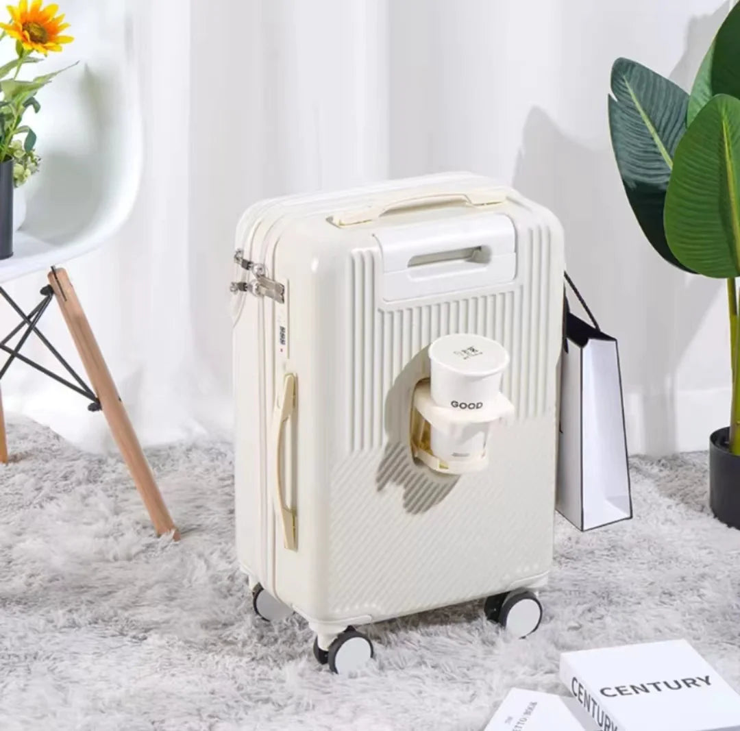 Luggage with Secure Password Lock, Cup Holder and universal 360° wheels