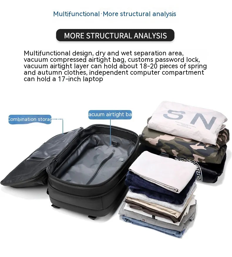 Men's Multifunctional Vacuum Travel Backpack with Laptop Compartment