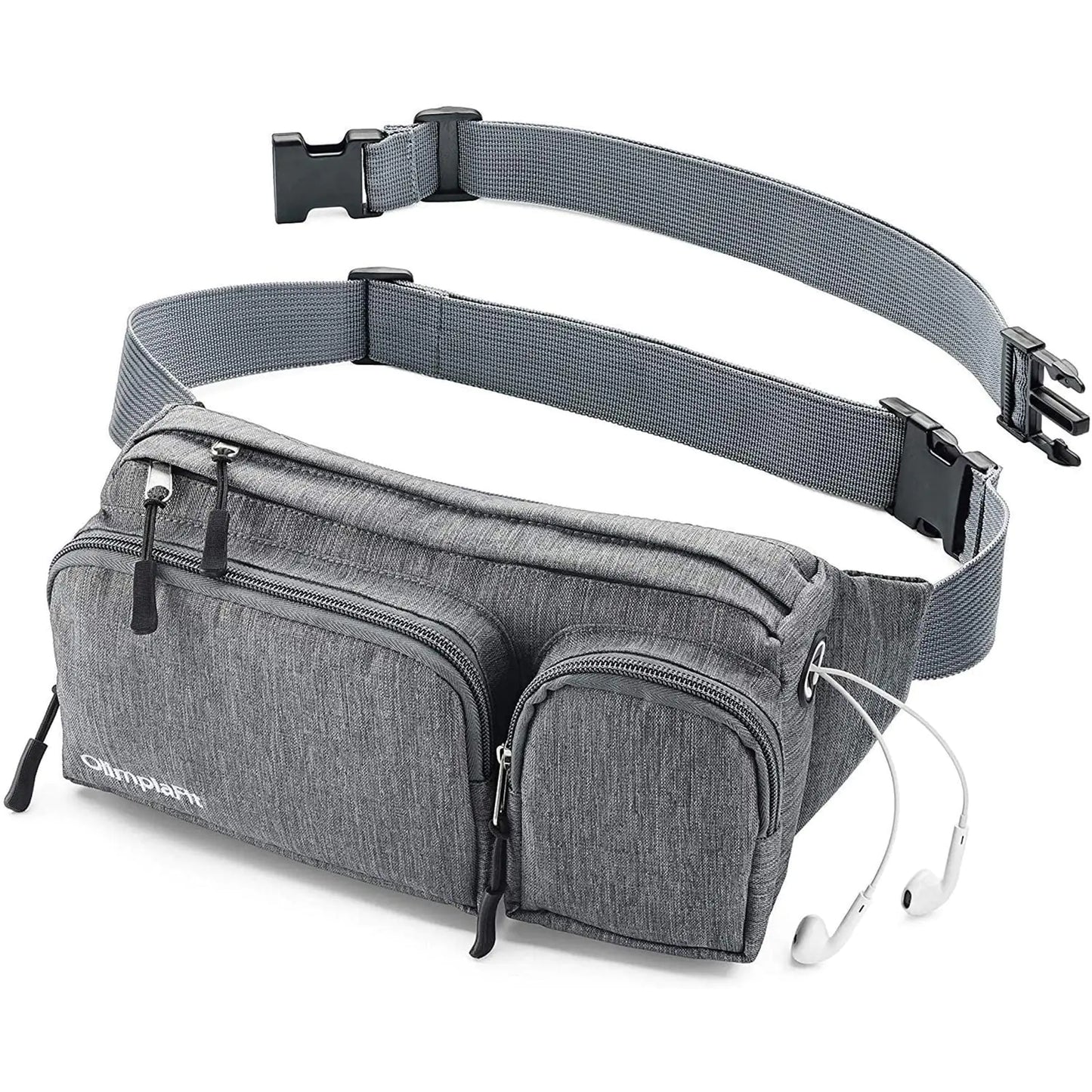 OlimpiaFit Multi-Pocket Travel Fanny Pack - Water-Resistant with Belt Extension - Gray
