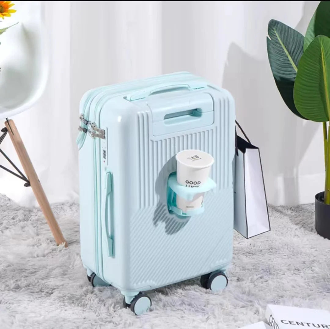 Luggage with Secure Password Lock, Cup Holder and universal 360° wheels