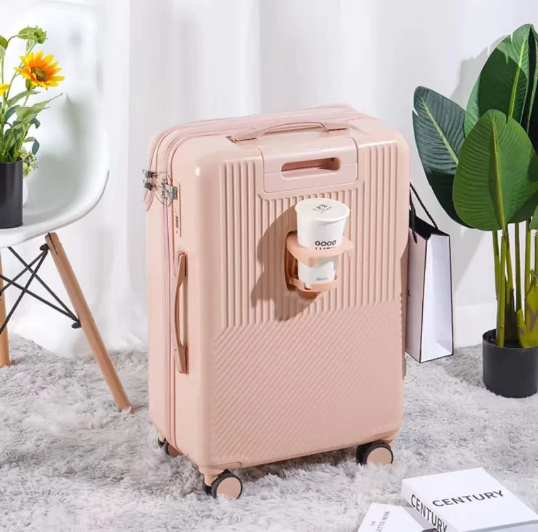 Luggage with Secure Password Lock, Cup Holder and universal 360° wheels
