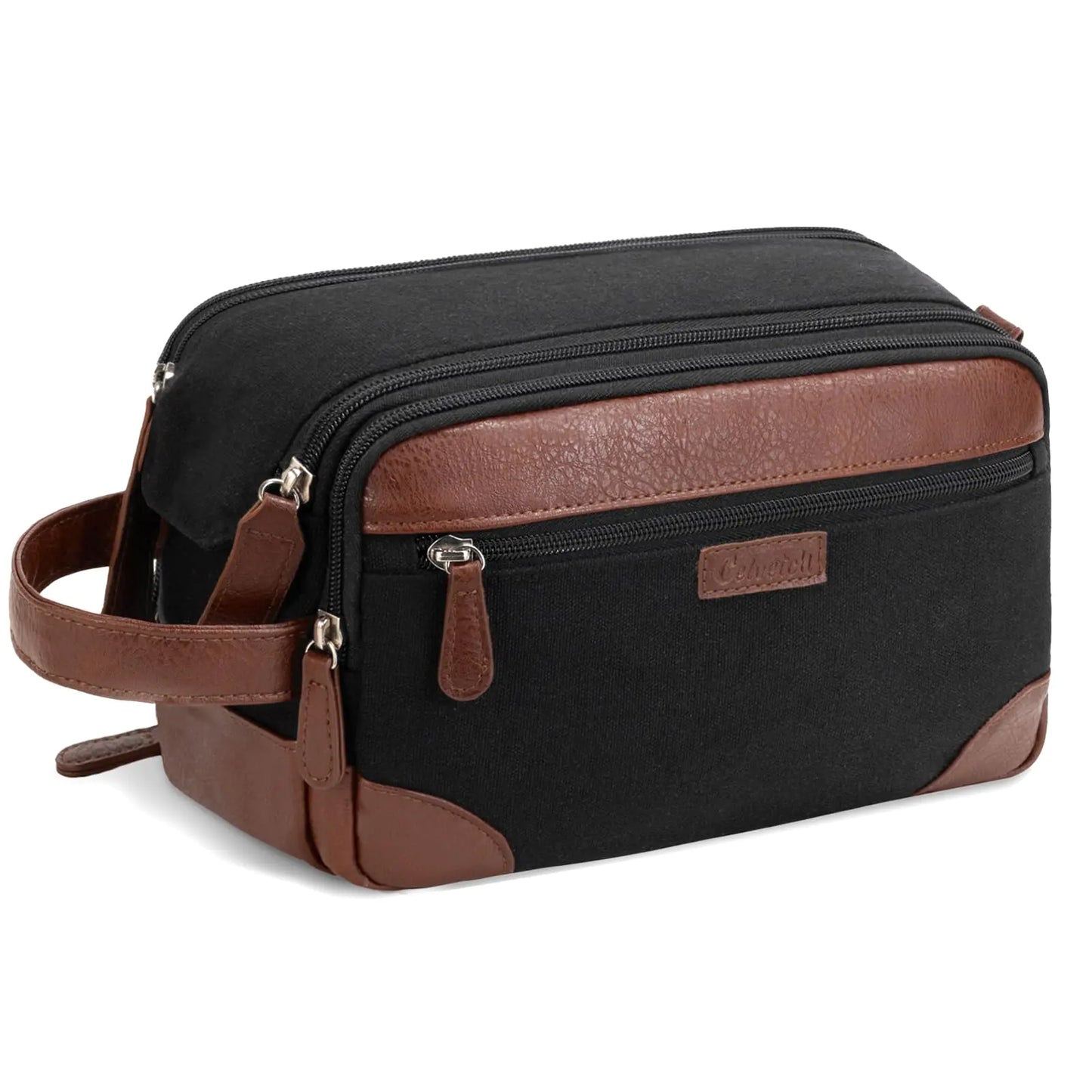 Travel Toiletry Bag for Men - Canvas Toiletries Bag with Multiple Pockets Large Hanging Dopp Kit Travel Bag for Toiletries Essentials Accessories - Black