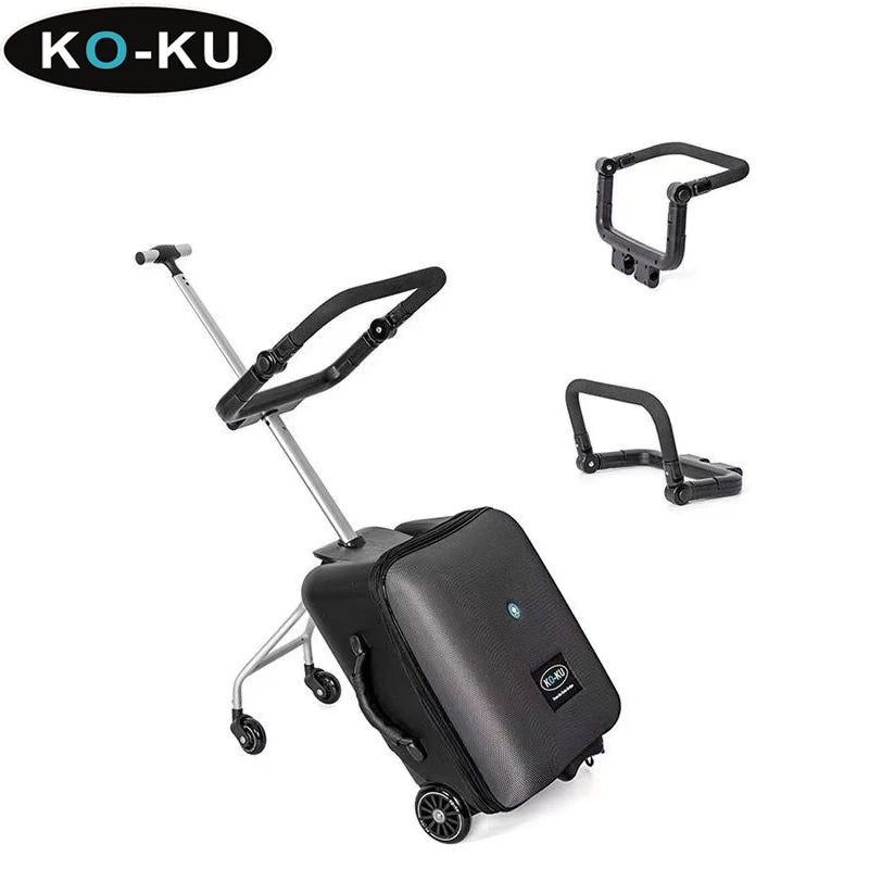 KO-KU Luggage Children's carrier can Sit and Ride with Guardrail TSA Lock Removable Trolley Case Expansion 7CM Boarding Suitcase - SecureTravelGlow