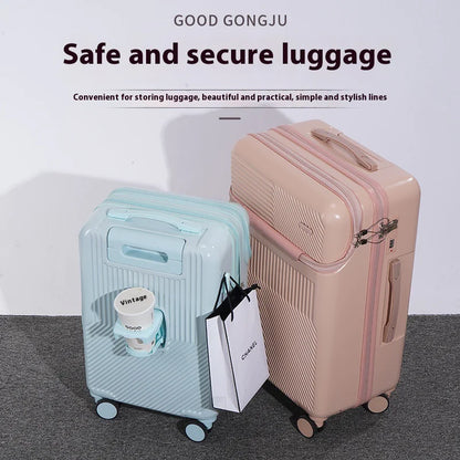 Luggage with Secure Password Lock, Cup Holder and universal 360° wheels