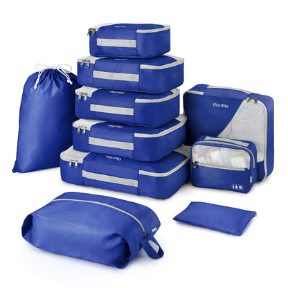 OlarHike Travel Essentials ALL INCLUDED 10 Set Sturdy Packing Cubes for Suitcases, UPGRADED Anti-Tear Stitching, NEW Improved Luggage Packing Organizers for Travel Accessories(Klein Blue) 03-Klein Blue