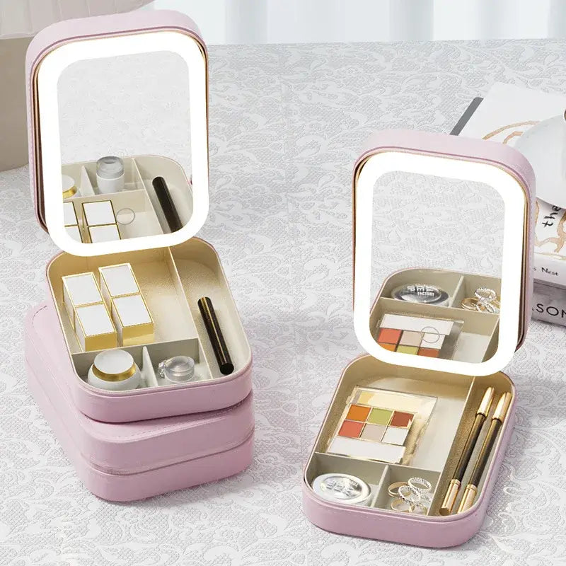 LED Mirror Makeup Storage Box - SecureTravelGlow